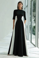 Load image into Gallery viewer, Black and White A Line Patchwork Half Sleeves Long Formal Dress