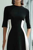 Load image into Gallery viewer, Black and White A Line Patchwork Half Sleeves Long Formal Dress