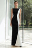 Load image into Gallery viewer, Black and White Patchwork Satin Mermaid Bateau Neck Long Formal Dress