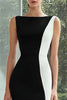 Load image into Gallery viewer, Black and White Patchwork Satin Mermaid Bateau Neck Long Formal Dress