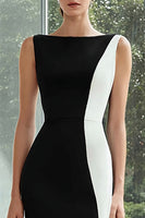 Load image into Gallery viewer, Black and White Patchwork Satin Mermaid Bateau Neck Long Formal Dress