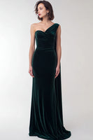 Load image into Gallery viewer, Dark Green Velvet Mermaid One Shoulder Long Holiday Party Dress