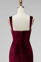 Load image into Gallery viewer, Burgundy Velvet Thick Straps Mermaid Ruched Long Holiday Party Dress