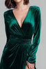 Load image into Gallery viewer, Dark Green Velvet A Line V-Neck Long Sleeves Holiday Party Dress with Slit
