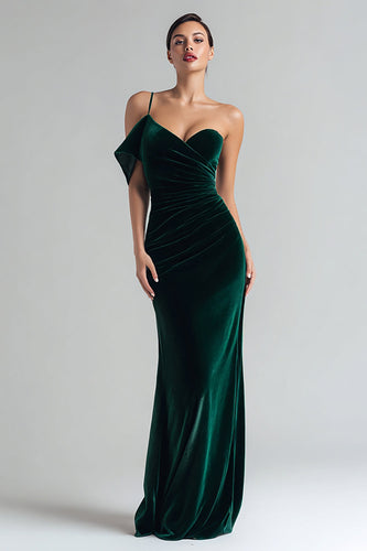 Dark Green Velvet Ruched Mermaid Long Holiday Party Dress