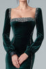 Load image into Gallery viewer, Sparkly Dark Green Velvet Mermaid Long Sleeves Holiday Party Dress with Slit