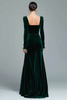 Load image into Gallery viewer, Dark Green Velvet Ruched Square Neck Long Holiday Party Dress with Slit