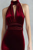 Load image into Gallery viewer, Burgundy Velvet Mermaid High Neck Keyhole Long Holiday Party Dress