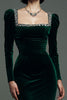 Load image into Gallery viewer, Sparkly Dark Green Velvet Square Neck Mermaid Maxi Holiday Party Dress