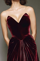 Load image into Gallery viewer, Burgundy Velvet A Line Pleated Sweetheart Long Formal Dress
