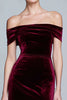 Load image into Gallery viewer, Burgundy Velvet Off the Shoulder Long Holiday Party Dress with Slit