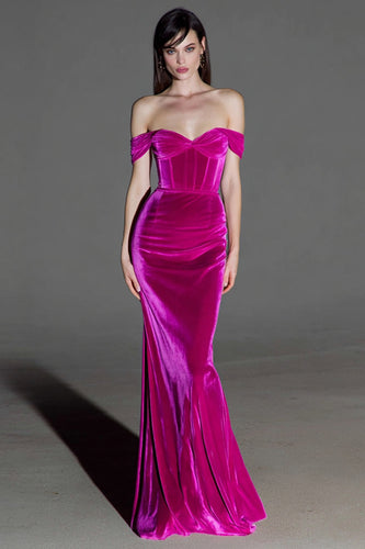 Fuchsia Velvet Mermaid Long Corset Holiday Party Dress