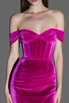 Fuchsia Velvet Mermaid Long Corset Holiday Party Dress