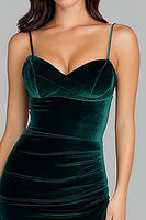 Load image into Gallery viewer, Dark Green Velvet Spaghetti Straps Long Holiday Party Dress with Slit