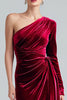 Load image into Gallery viewer, Burgundy Velvet Sheath One Shoulder Long Sleeves Holiday Party Dress
