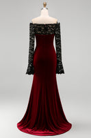 Load image into Gallery viewer, Plus Size Burgundy Velvet Off the Shoulder Long Mermaid Holiday Party Dress with Lace