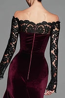 Load image into Gallery viewer, Burgundy Mermaid Velvet Long Sleeves Holiday Party Dress with Lace