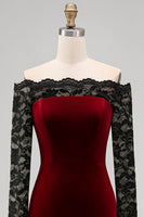 Load image into Gallery viewer, Plus Size Burgundy Velvet Off the Shoulder Long Mermaid Holiday Party Dress with Lace