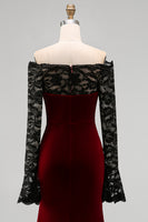 Load image into Gallery viewer, Plus Size Burgundy Velvet Off the Shoulder Long Mermaid Holiday Party Dress with Lace