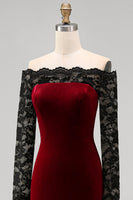 Load image into Gallery viewer, Plus Size Burgundy Velvet Off the Shoulder Long Mermaid Holiday Party Dress with Lace