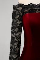 Load image into Gallery viewer, Plus Size Burgundy Velvet Off the Shoulder Long Mermaid Holiday Party Dress with Lace