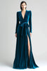 Load image into Gallery viewer, Peacock Blue A Line Ruched Long Sleeves Holiday Party Dress with Slit