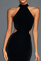 Load image into Gallery viewer, Black Velvet Mermaid Cut Out Long Holiday Party Dress with Slit
