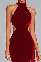 Load image into Gallery viewer, Black Velvet Mermaid Cut Out Long Holiday Party Dress with Slit