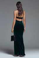 Load image into Gallery viewer, Dark Green Cut Out Velvet Mermaid Long Holiday Party Dress with Slit