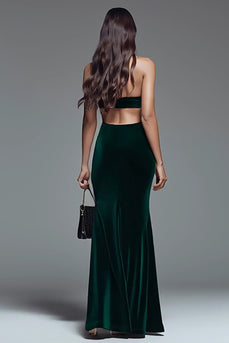 Dark Green Cut Out Velvet Mermaid Long Holiday Party Dress with Slit