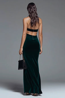Dark Green Cut Out Velvet Mermaid Long Holiday Party Dress with Slit