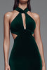 Load image into Gallery viewer, Dark Green Cut Out Velvet Mermaid Long Holiday Party Dress with Slit