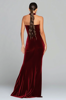 Load image into Gallery viewer, Burgundy Velvet Keyhole Halter Long Holiday Party Dress with Slit