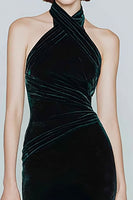 Load image into Gallery viewer, Dark Green Velvet Halter Mermaid Long Holiday Party Dress