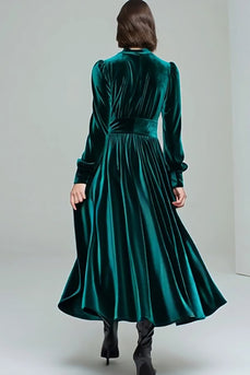 Peacock Green Velvet A Line Long Sleeves Holiday Party Dress