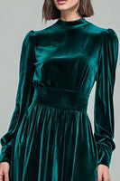 Load image into Gallery viewer, Peacock Green Velvet A Line Long Sleeves Holiday Party Dress