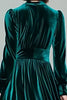 Load image into Gallery viewer, Peacock Green Velvet A Line Long Sleeves Holiday Party Dress