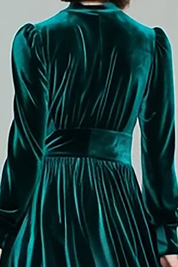 Peacock Green Velvet A Line Long Sleeves Holiday Party Dress