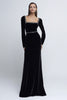 Load image into Gallery viewer, Sparkly Black Velvet Square Neck Long Holiday Party Dress with Beading