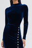 Load image into Gallery viewer, Navy Velvet Mermaid High Neck Long Sleeves Holiday Party Dress with Slit