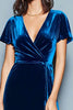 Load image into Gallery viewer, Dark Blue Velvet Sheath V-Neck Long Holiday Party Dress with Slit
