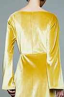 Load image into Gallery viewer, Yellow Velvet A Line Long SleevesHoliday Party Dress