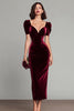 Load image into Gallery viewer, Burgundy Sheath Velvet Long Holiday Party Dress with Sleeves