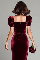 Load image into Gallery viewer, Burgundy Sheath Velvet Long Holiday Party Dress with Sleeves