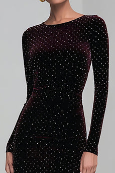 Coffee Velvet Mermaid Boat Neck Long Sleeves Holiday Party Dress