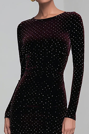 Coffee Velvet Mermaid Boat Neck Long Sleeves Holiday Party Dress