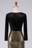 Load image into Gallery viewer, Sparkly Gold and Black Mermaid Sequin V-Neck Long Holiday Party Dress with Sleeves