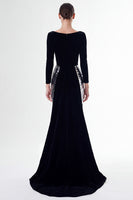 Load image into Gallery viewer, Sparkly Black and Silver Sequins V-Neck Long Sleeves Holiday Party Dress