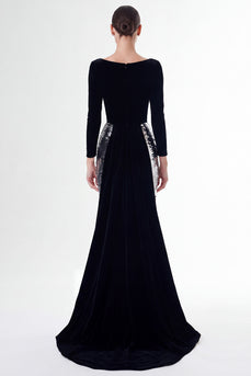 Sparkly Black and Silver Sequins V-Neck Long Sleeves Holiday Party Dress