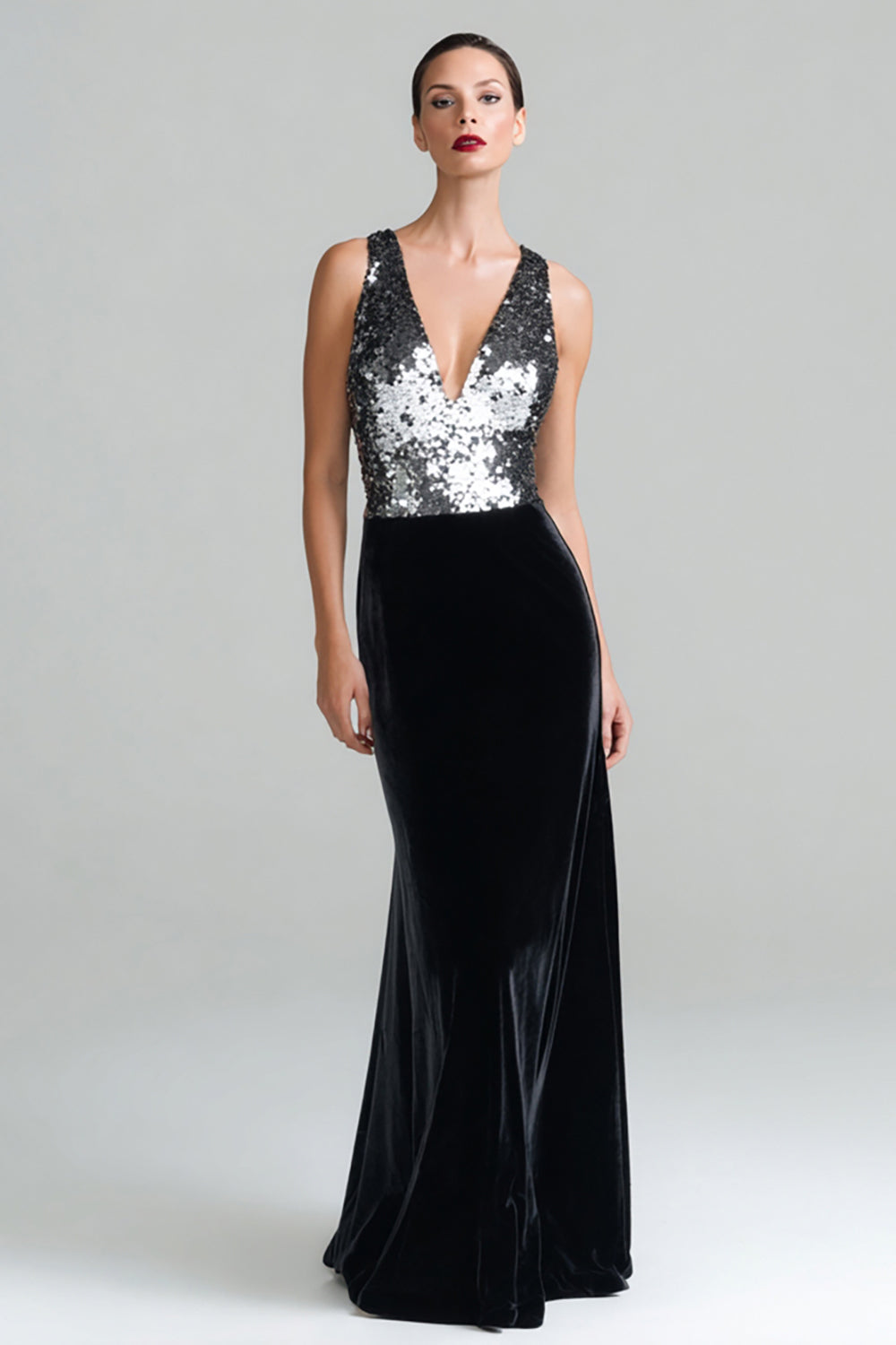 Sparkly Black and Silver Velvet Mermaid Long Holiday Party Dress with Sequins